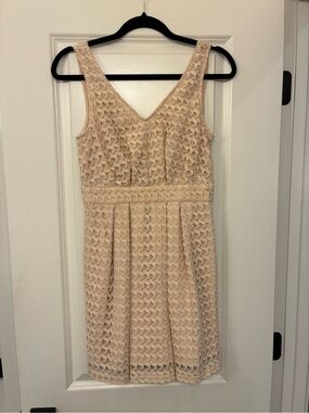 BCBGeneration Blush Crochet V-Neck Pleated Sheath Dress